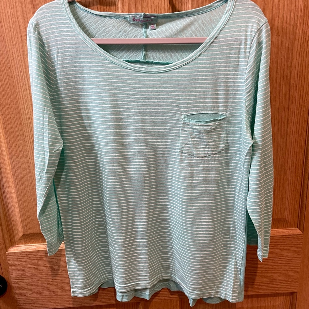 Fresh Produce Light Green Striped Long Sleeve Top